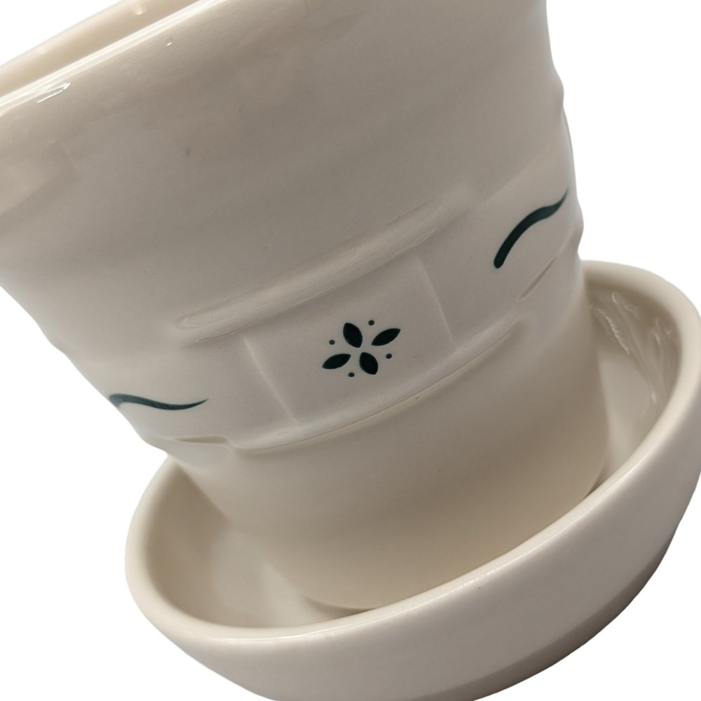 Longaberger Woven Traditions Flower Pot Saucer Green Ivory Pottery Medium 5in